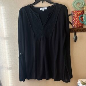 Coffee & Cake Black V-Neck Lace Blouse